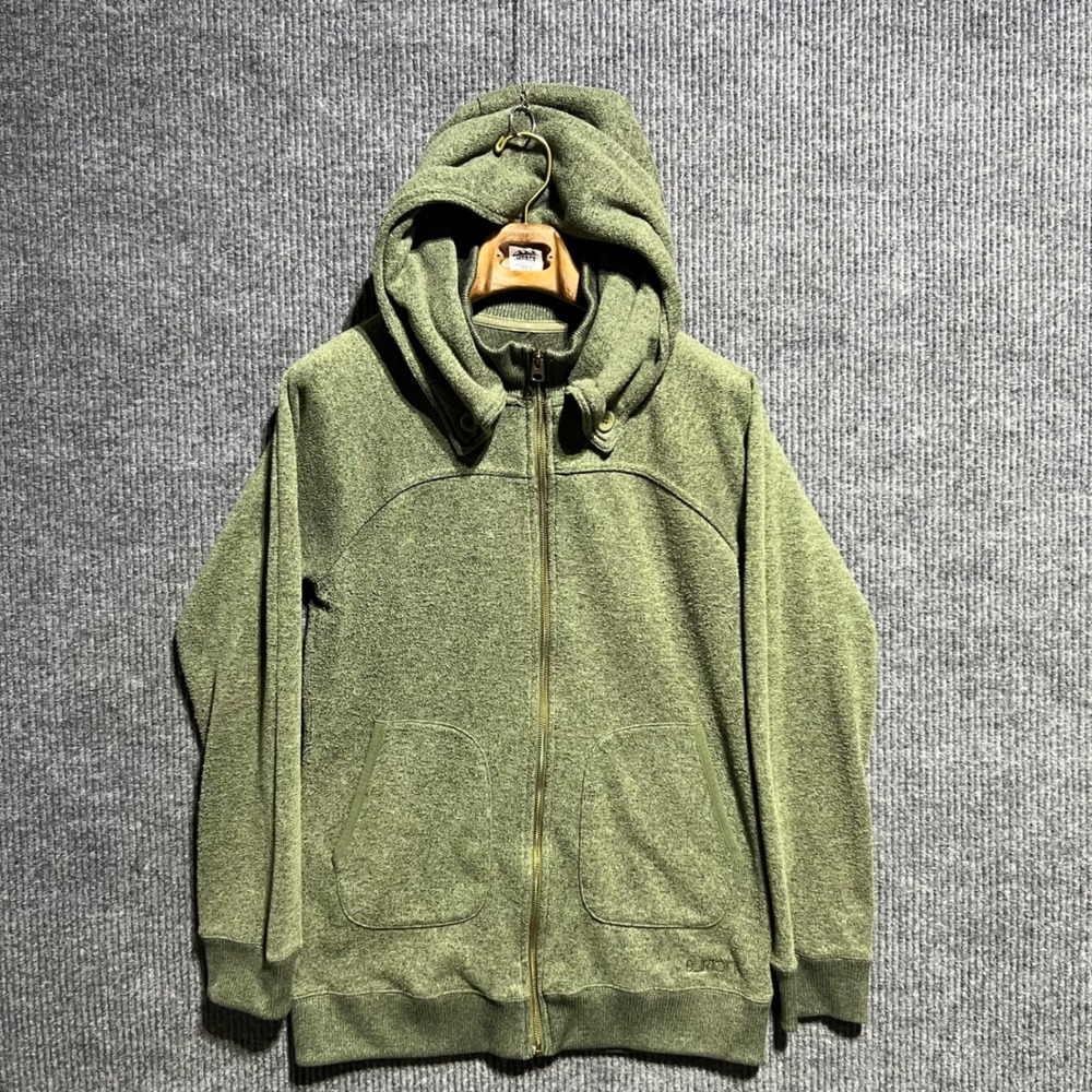 Burton Full Zip Hoodie Mens Medium Green Heathered Fleece Gorpcore High Neck